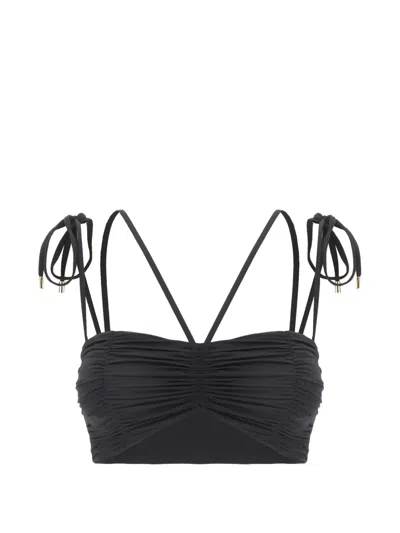 Maison Anami Ruched Tie-strap Bikini Top In Black