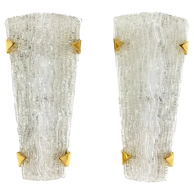 Pre-owned Maison Arlus Pair Of Glass Lighting Sconces, Editions , Paris, France, Circa 1960 In Sand