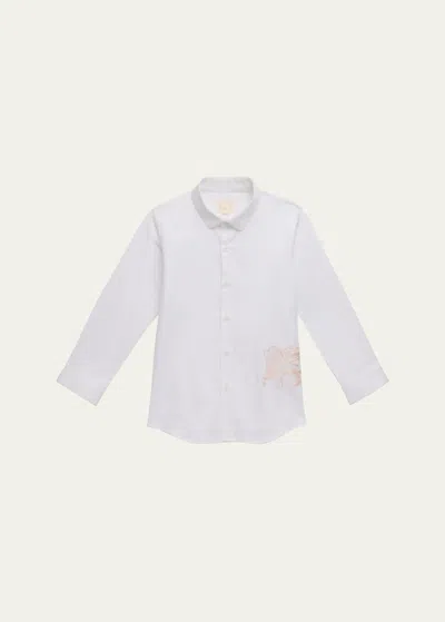 Maison Ava Kids' Boy's Luke Embroidered Button Down Shirt In White