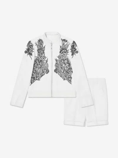 Maison Ava Kids' Graphic-print Zip-up Suit In White