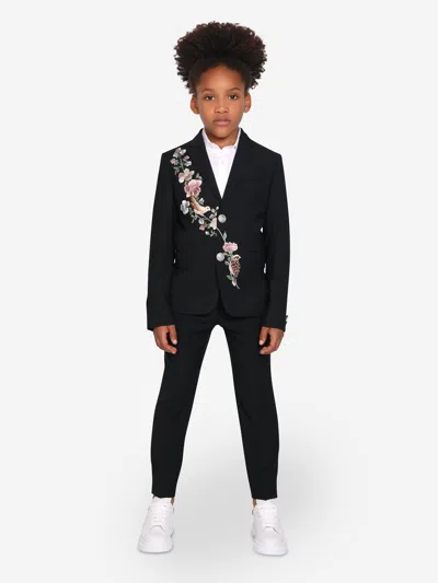 Maison Ava Kids' Olwyn Floral-embroidered Three-piece Suit In Black