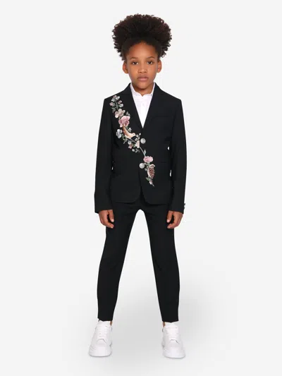 Maison Ava Kids' Olwyn 花卉刺绣三件式套装 In Black