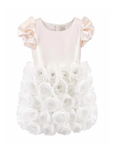Maison Ava Kids' Dress With Applied Flowers In White