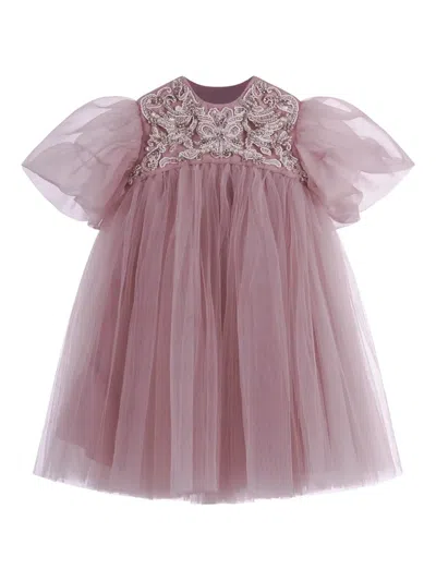 Maison Ava Babies' Embellished Puffed-sleeve Dress In Pink