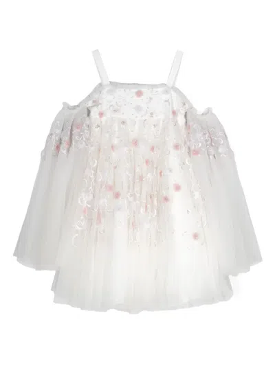 Maison Ava Kids' Embroidered Beaded Tulle Dress In White