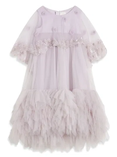 Maison Ava Kids' Floral-appliquétulle-overlay Dress In Pink
