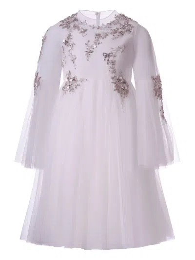 Maison Ava Floral Embellished Dress In White
