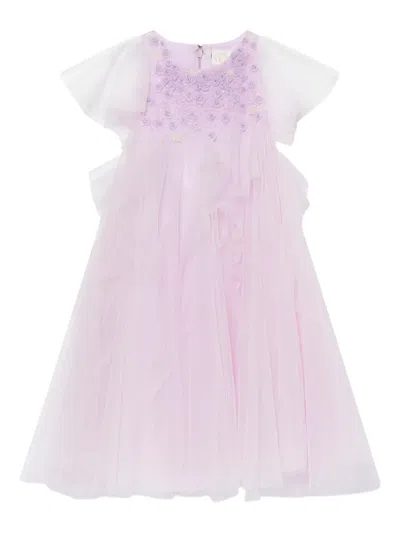Maison Ava Kids' Floral-embroidered Dress In Purple