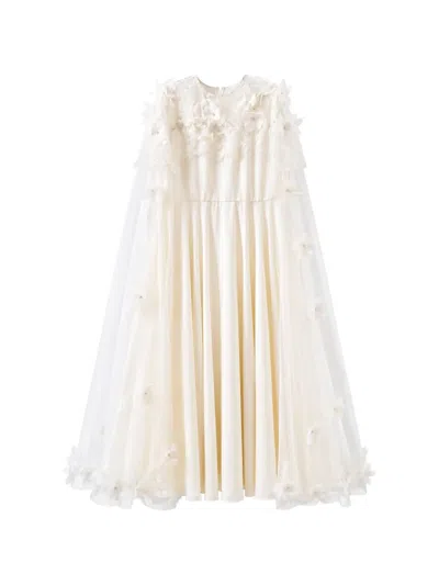 Maison Ava Floral-appliqué Lace-panel Dress In Neutral