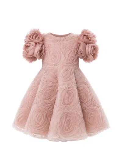 Maison Ava Floral-appliqué Puffed-sleeve Dress In Pink