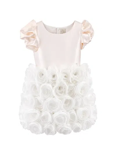 Maison Ava Floral-appliqué Ruffled-sleeve Dress In White