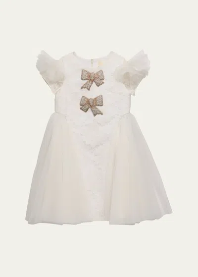 Maison Ava Kids' Girl's Grace Beaded Bow Tulle Dress In White