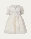 Maison Ava Girl's Leonie Pleated Floral Applique Mini Dress In Ivory