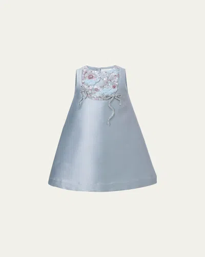 Maison Ava Kids' Girl's Seraphine Embellished Crystal Bow Mini Dress In Blue