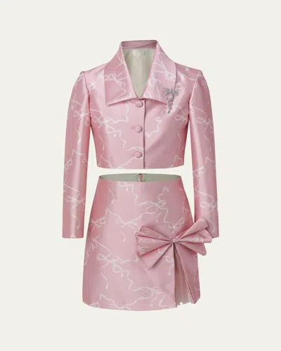 Maison Ava Kids' Girl's Vivienne Embellished Bow Two-piece Set In Pink