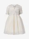 Maison Ava Girls Leonie Embroidered Pleated Dress In Ivory