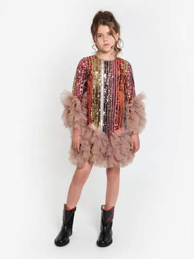 Maison Ava Kids' Girls Rainbow Glitter Ruffle Dress In Multicoloured