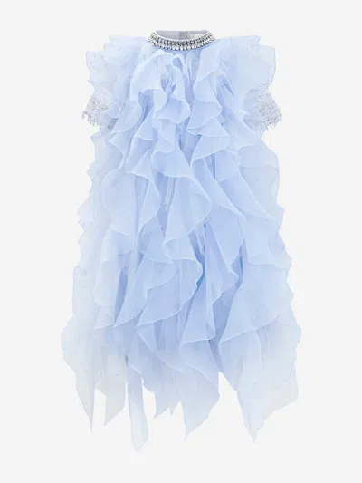 Maison Ava Kids' Ruffled Crystal-embellished Dress In Blue