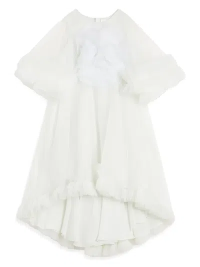 Maison Ava Kids' Ruffle-embellished Tulle Dress In White