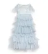 Maison Ava Ruffled Embellished Dress In Blue