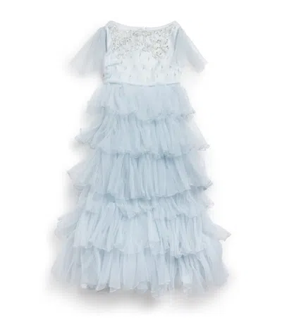 Maison Ava Kids' Ruffled Embellished Dress In Blue