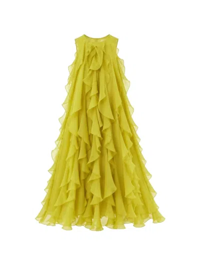 Maison Ava Ruffled Sleeveless Dress In Yellow