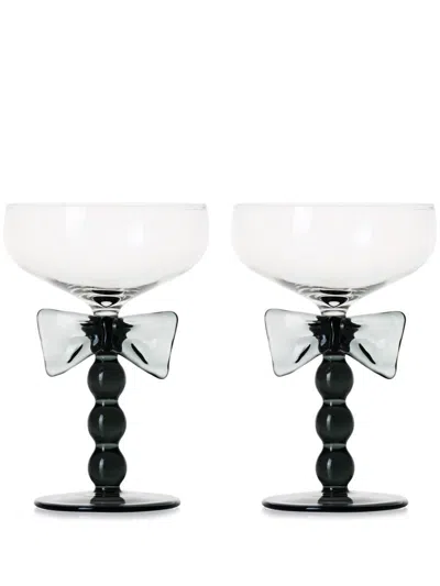 Maison Balzac Black Bow Coupes Glasses Set In Neutrals