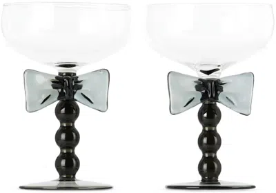 Maison Balzac Black Bow Coupes Set In Clear/smoke