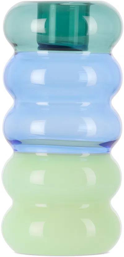 Maison Balzac Blue & Green Grande Pauline Candle Holder In Teal/azure/mint