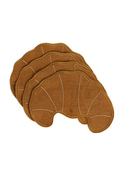 Maison Balzac Croissant Napkins Set Of 4 In Caramel & Ivory