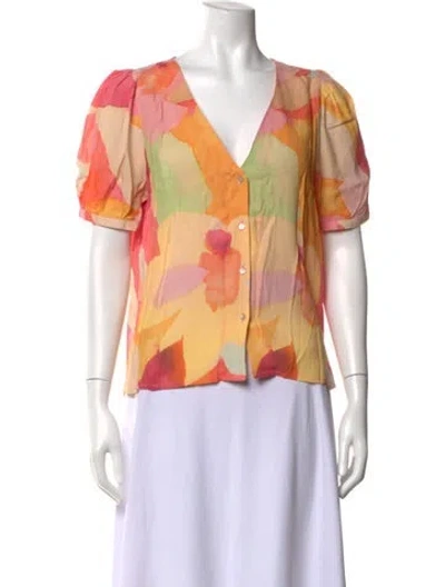 Pre-owned Maison Balzac Floral Print V-neck Blouse In Orange