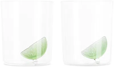 Maison Balzac Clear Lime-cut Glass Set In Green