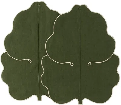 Maison Balzac Green & Off-white Fig Leaf Placemat Set In Olive/ivory