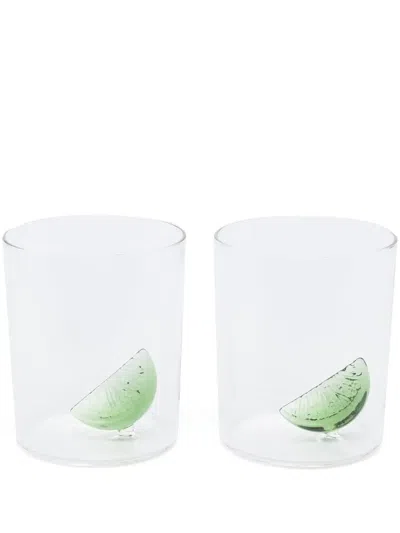 Maison Balzac Lime-cut Embellished Glass (set Of Two) In 绿色