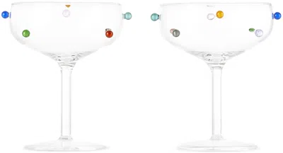 Maison Balzac Multicolor Pomponette Champagne Coupe Set In Clear/multi