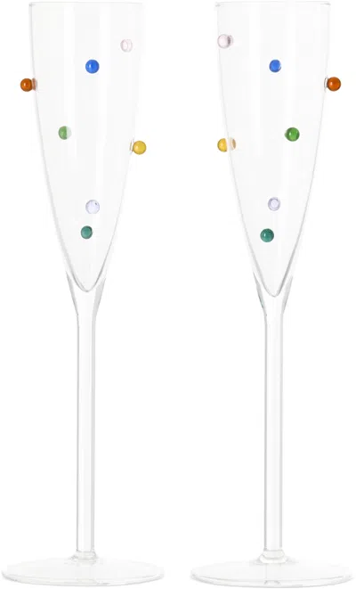 Maison Balzac Multicolor Pomponette Flutes Set In Clear/multi