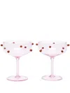 Maison Balzac Pink And Amber Red Pomponette Glass Set In Pink