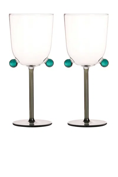 Maison Balzac Pompom Wine Glasses Set Of 2 In White