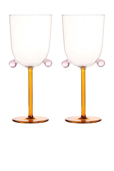 Maison Balzac Pompom Wine Glasses Set Of 2 In White