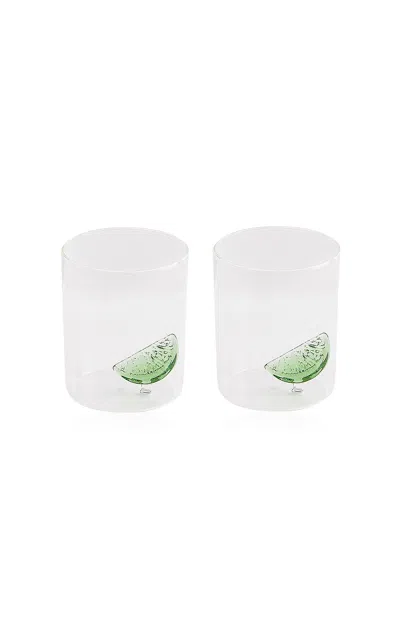 Maison Balzac Set Of Two Gin And Tonic Glasses In Green