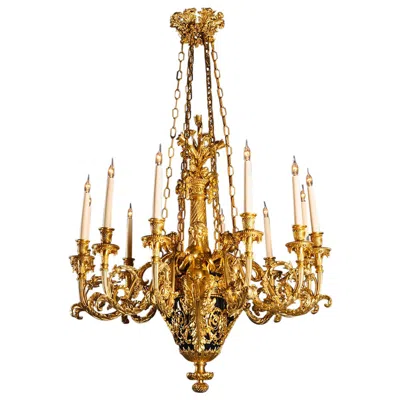Pre-owned Maison Beurdeley A Gilt-bronze And Tole Twelve-light Chandelier, Attributed To  In Gold