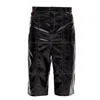 Maison Bogomil Men's Black Grid Cut – Mid-length Leather Trousers With Contrast Stitching