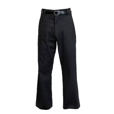 Maison Bogomil Men's Black Pinstripe Wool Pants