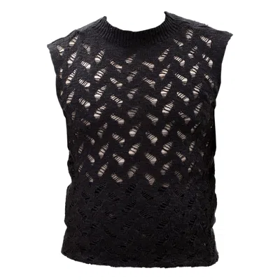 Maison Bogomil Men's Black Raw Line – Sleeveless Top In Cotton & Linen With Distressed Texture