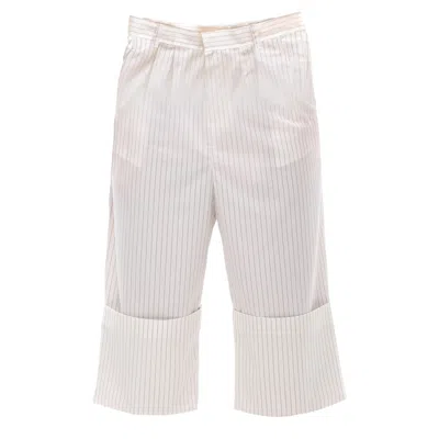Maison Bogomil Men's White Fold Frame – Striped Trousers With Fixed Wide Hems