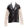 Maison Bogomil Women's Black Back Shift – Glossy Leather Blazer With Knitted Sleeves & Back