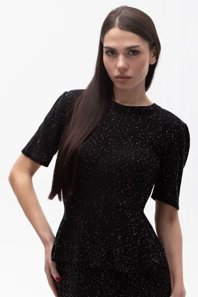 Maison Bogomil Women's Black Fine Knit Sequin Peplum Blouse