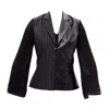 Maison Bogomil Women's Black Framed Tension – Blazer In Glossy Leather, Stripes & Textured Knit Sleeves