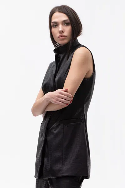 Maison Bogomil Women's Black Long Faux Leather Vest