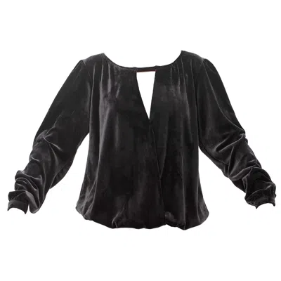 Maison Bogomil Women's Black Plush Surplice Blouse